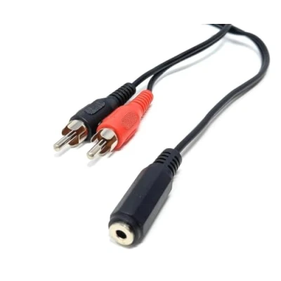 Image of DRUT 20cm 3.5mm Stereo Jack Socket to Twin Phono RCA Male Plug, Audio Adapter Extension Cable Lead 0.6ft