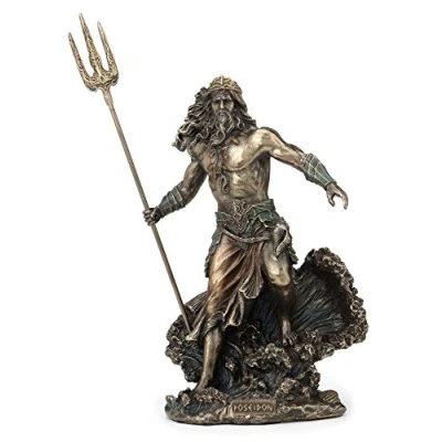 Image of Veronese Design Greek God Poseidon Standing Over Crashing Waves Statue