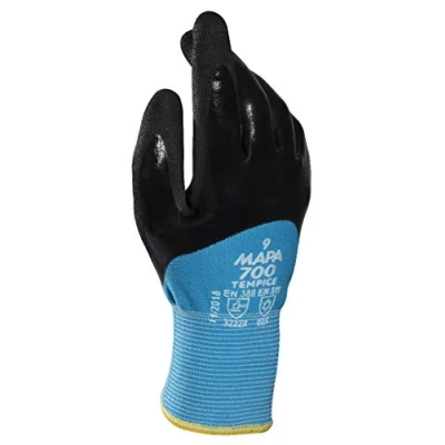 Image of MAPA Professional TempIce 700 Nitrile Extreme Cold Weather Gloves, Best in Class, Protection from 10C, Used Local Authorities/Logistics, Black/Blue, Size 8, (1 Pair) Protective Gloves
