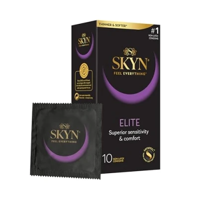 Image of SKYN Elite Condoms Pack of 10 SKYNFEEL Latex Free for Men, Regular Size Condoms, Ultra Thin &amp; Soft Smooth Straight Shape, Lubricated, 53mm Wide