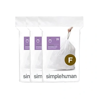 Image of simplehuman Code F 100 Count, Genuine Custom Fit Liners, Drawstring Trash Bags in Dispenser Packs, 25 30 Liter / 6.6 8 Gallon, White