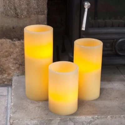 Image of Lights4fun Set of 3 Battery Operated Church Pillar Wax LED Candles with Timer