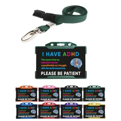 Image of QUANTUM LEAP ADHD Black I Have Please Be Patient Card With Green Holder &amp; Lanyard
