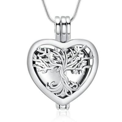 Image of VCCWYQK Tree of Life Heart Shape Hollow Urn Necklaces for Ashes Cremation Jewelry Memorial Keepsake Gifts Women Men Lockets Holder (K)