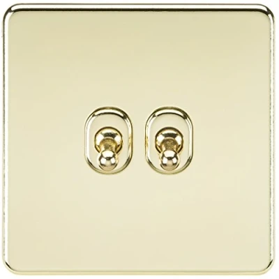 Image of KnightsBridge Screwless 10AX 2G 2 Way Toggle Switch Polished Brass