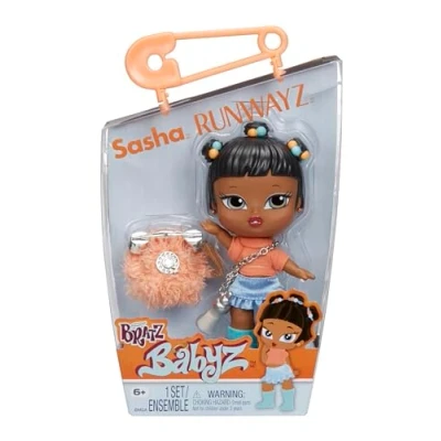 Image of Bratz Babyz Runwayz Sasha 1 Collectible Fashion Doll with Stylish Outfit, Cute Baby a Necklace That Doubles as Keychain Kids Toy Great for Ages 6 and Older