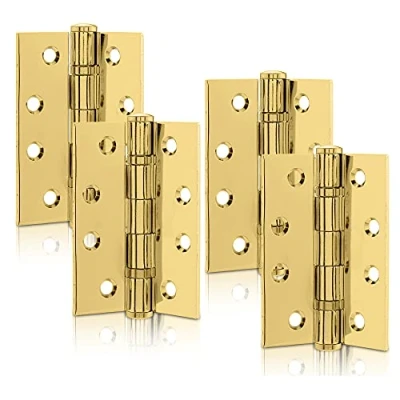 Image of XFORT 4 Inch (100mm) Polished Brass Ball Bearing Hinges, Steel Door Hinge for Wooden Doors (2 Pairs)