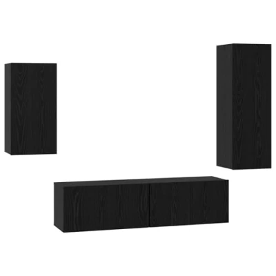 Image of vidaXL TV Cabinet Set with Shelf Wall mounted Storage Door 4 pcs Black oak 30.5 x 30 90 cm