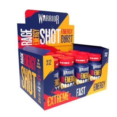 Image of Warrior Rage Energy Shot Pre Workout Drink 12 x 60ml Ready to Supplement 200mg Caffeine Natural Flavourings, No Added Sugar Includes Vitamin B6 &amp; B12 (Energy Flavour)