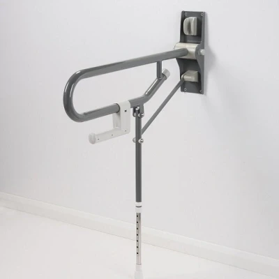 Image of AKW Mid Grey Fold Up Toilet Support Grab Rail with Adjustable Leg 01830MG