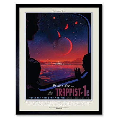 Image of Wee Blue Coo Nasa Space Travel Advert Trappist 1E Planet Hop Art Print Framed Poster Wall Decor 12X16 Inch