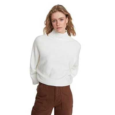 Image of Trendyol Women Oversize Basic Standing Collar Knitwear Sweater Ecru