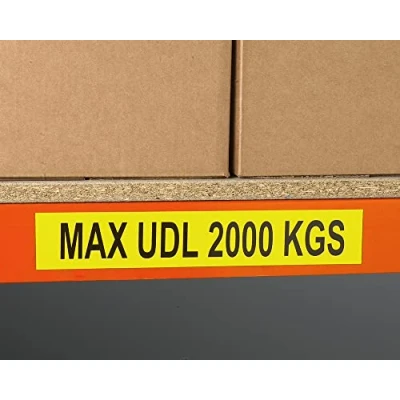 Image of BEAVERWOOD Yellow Customisable Self Adhesive MAX UDL Labels for Shelving, Racking, Storage Units, Workshops, Warehouses, and Office Use, Measure 25 mm x 200
