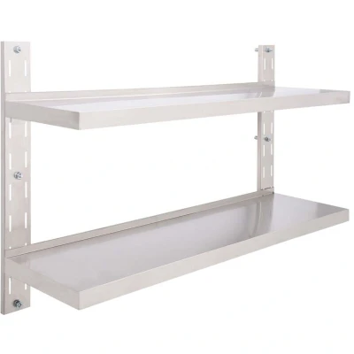 Image of vidaXL 2 Tier Floating Wall Shelf Stainless Steel 120x30 cm