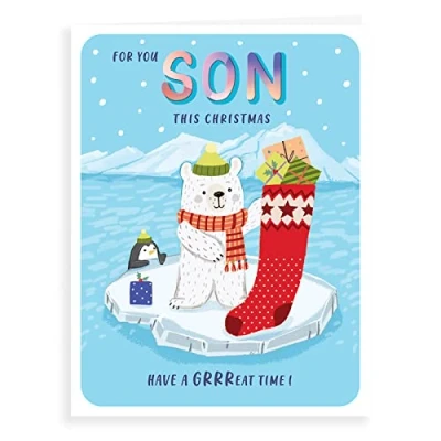 Image of Piccadilly Greetings Character Christmas Card Son 8 x 6 inches