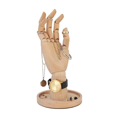 Image of Suck UK Jewellery Stand Wooden Organiser &amp; Trinket Dish Ring Holder Or Necklace With Tray Hand Shaped Bedroom Accessories Earring Storage Home Decor Gifts For Women