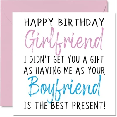 Image of Funny Birthday Cards for Girlfriend Happy No Gift Card from Boyfriend Fiance Partner, Rude Banter Gifts, 145mm x Joke Humour Greeting Her