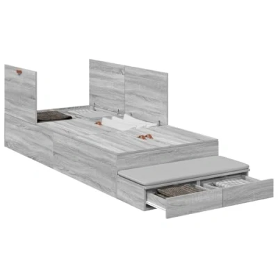 Image of vidaXL Storage Bed Frame Grey Sonoma 90x190 cm