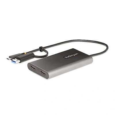 Image of StarTech.com USB C to Dual HDMI Adapter or A 2x Monitors 4K 60Hz 100W PD Pass Through 1ft (30cm) Built in Cable Multi Monitor Converter for Laptop (109B USBC HDMI)