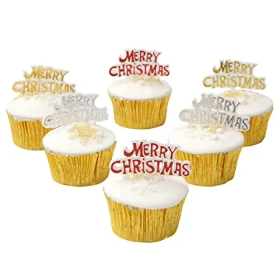 Image of Merry Christmas Cake topper stocking elfin Santa sign Moto snowman hessian candy cane reindeer Decorations yule log cupcake toppers (Sign Motto)