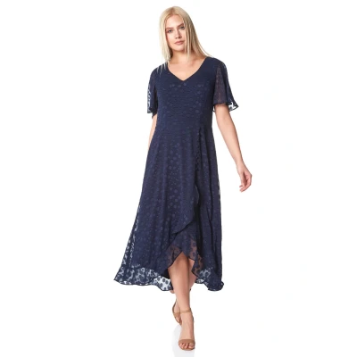 Image of Roman Originals Women Spot Frill Asymmetric Midi Dress Ladies Occasionwea Daywear Summer Garden Party Cruise Wedding Guest Holiday Ascot Races Days Fit and Flare Navy Size 10