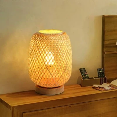 Image of GUANSHAN Bamboo Weaving Table Lamp Small Exquisite Lampshade Bedside Japanese Style Night Light Decorative Mood for Bedroom, Living Room, 1
