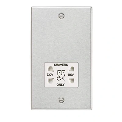 Image of KnightsBridge 115/230V Dual Voltage Shaver Socket with White Insert Square Edge Brushed Chrome
