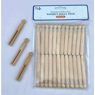 Image of BMC LONDON 24pcs Traditional Wooden Dolly Pegs Washing Lines Laundry &amp; Craft Making DIY Wood Colour