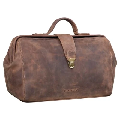 Image of STILORD &#039;Percy&#039; Doctor&#039;s Bag Leather Vintage Case Medical Business Handbag House Call Genuine Leather, Colour:Middle Brown