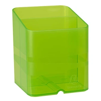 Image of Exacompta Ref 67735D Chromaline Collection Pen Cube Pot 74 x 93mm, 2 Sections for Pens &amp; Pencils, Space Saving Solution Offices Translucent Anise Green
