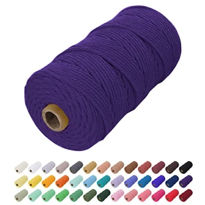 Image of Uiopa Macrame Cord 2mm x 200m, Natural Cotton Coloured Yarn Soft Rope, String Twine for Crafts, Plant Hanger, Wall Hanging, Wrapping, Christmas Decorations (Deep Purple)