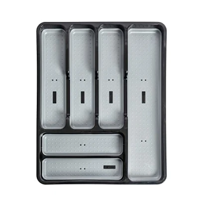 Image of Addis Premium Soft touch 6 Compartment Cutlery Drawer Organiser Tray, Black &amp; Grey Sections