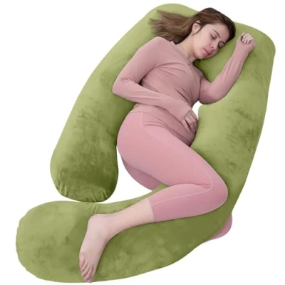 Image of AS AWESLING Pregnancy Pillow, Nursing, Support and U Shaped Full Body Pillow for Pregnant Women with Removable Cover (GREEN)