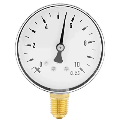 Image of Hilitand Pressure Gauge, 1/4 Inch NPT, 0 10 Bar, Side Mount Manometer, Air/Oil/Water Meter, Glycerin Filled, Ideal for Pumps and Compressors