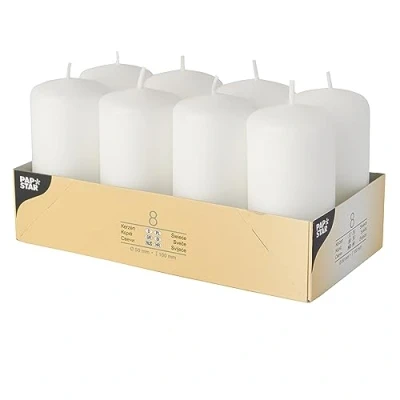 Image of PAPSTAR 17984 Pillar Candles, Paraffin Wax, White, Unscented