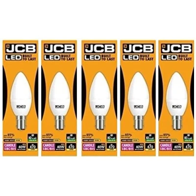 Image of 5 X JCB 6w = 40w LED Opal Candles 3000k Warm White (6w 40w, Small Bayonet Cap (SBC) [Energy Class A+]
