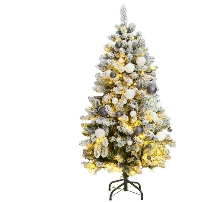 Image of Artificial Hinged Christmas Tree 150 LEDs &amp; Ball Set 120 cm Vidaxl