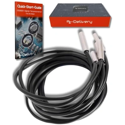 Image of AZDelivery 2PCS DS18B20 3M Cable Digital Temperature Thermal Waterproof Probe Sensor 55C to +125C compatible with Arduino and Raspberry Pi including E Book!