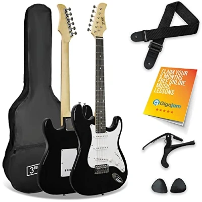 Image of 3rd Avenue XF Full Size 4/4 Electric Guitar Starter Beginner Pack with Bag, Strap, Picks and Capo Black