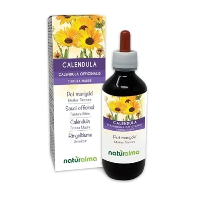 Image of Pot Marigold (Calendula officinalis) Flower Heads Alcohol Free Mother Tincture Naturalma Liquid Extract Drops 200 ml Food Supplement Vegan