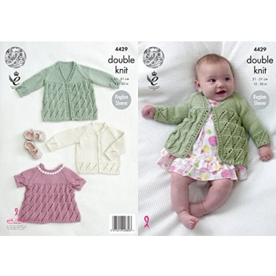 Image of King Cole Baby Double Knitting Pattern Matinee Coat Angel Top &amp; Cardigan Cottonsoft DK (4429)