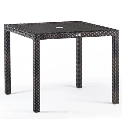 Image of BrackenStyle 90cm Square Black &amp; Brown Rattan Table Inlaid Glass Top Outdoor Garden Patio Furniture Dining with Parasol Hole