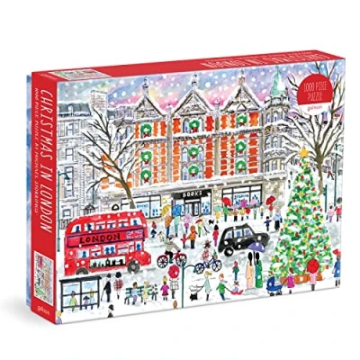 Image of Galison 9780735378353 Michael Storrings Christmas 1000 Piece Puzzle Fun and Challenging Activity with Bright Bold Artwork of The London Holiday Season for Adults Families, Multicoloured