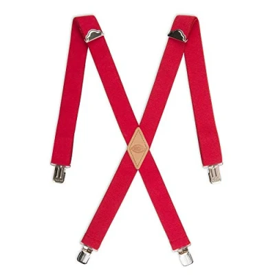 Image of Dickies Men&#039;s 1 1/2 inch Solid Straight Clip Adjustable X Back Suspender, Red, One Size