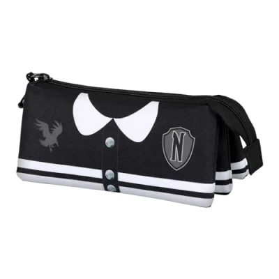Image of Wednesday Varsity FAN Triple Pencil Case 2.0, Black, 23 x 11 cm