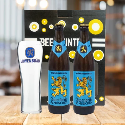 Image of Lowenbrau Helles German Lager Gift Set with Official Glass (2 Pack)