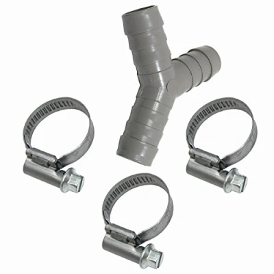 Image of SPARES2GO Universal Pipe Tube Y Piece Drain Hose Connector and Clips Kit for Washing Machine (17mm / 19mm)
