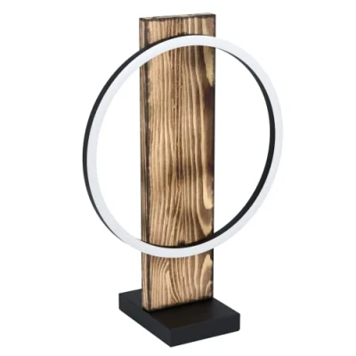 Image of Eglo LED Bedside lamp Boyal, Vintage and Rustic Table Light Made of Brown Wood, Black Metal White Plastic, Living Room Lighting with Switch, Warm
