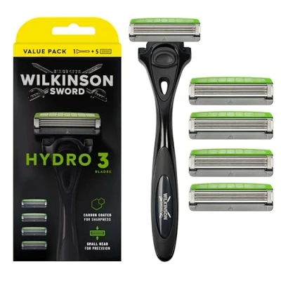 Image of WILKINSON SWORD Hydro 3 Skin Protection for Men Black Special Edition Handle + 5 Blade Refills