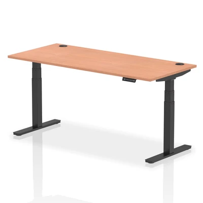 Image of Air 1800x800mm Height Adjustable Desk Beech Top Cable Ports Black Leg